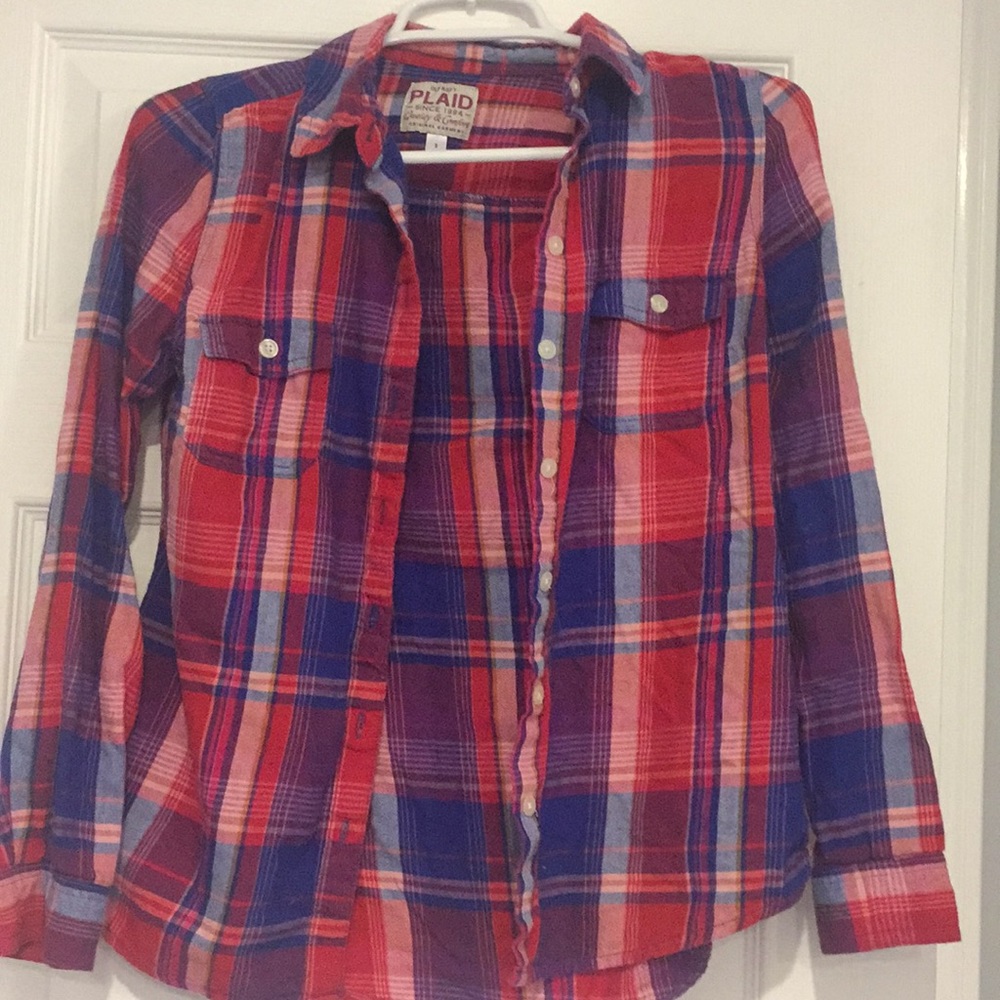 Red and blue plaid flannel shirt